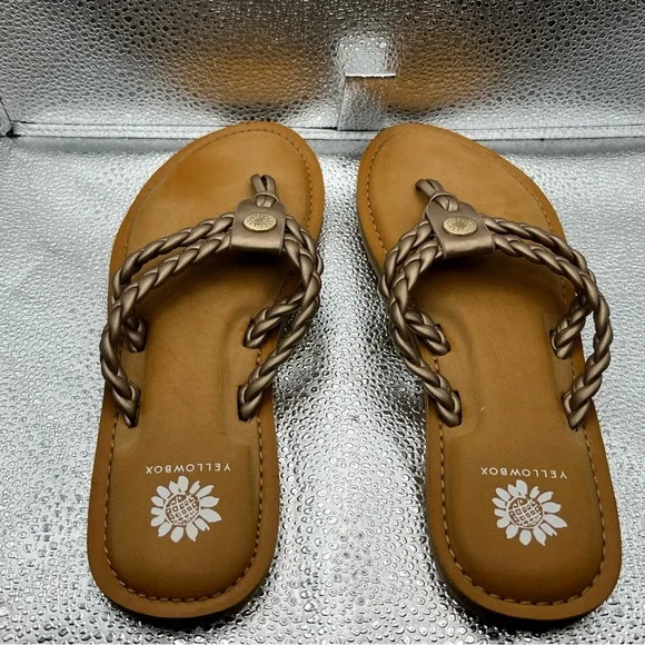 Yellow Box Braided Metallic Bronze Toe-Post Sandals - Picture 2 of 5